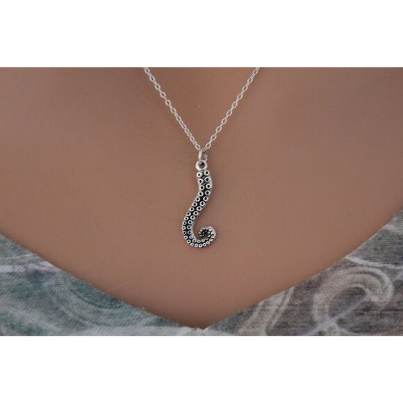 Sterling Silver Octopus Tentacle Charm Necklace - Picture 1 of 2